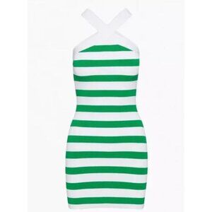 Aritzia Babaton Sculpt Knit Cross Neck Bodycon Dress Size S Green/White Stripe
